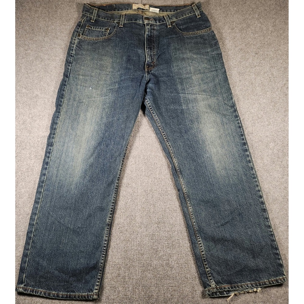 Levi Strauss Signature Jeans Mens 36x30 Blue Straight Leg Denim Frayed GOOD
